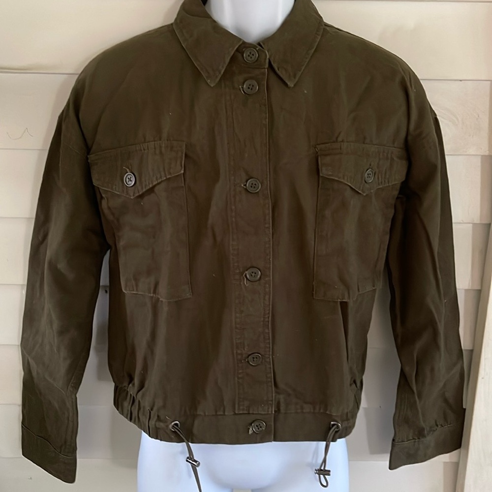 NWOT NoBo Size xl Olive colored denim jacket w/ banded waist